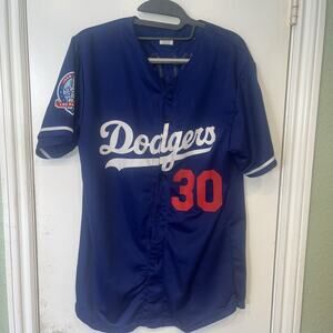 LA Dodgers Men's Jersey Medium  Dave Roberts 30 Blue BMW 60th Year Sports